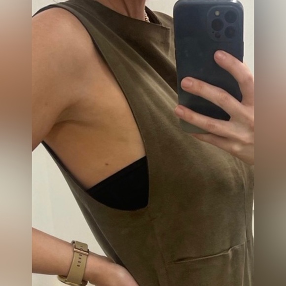 Zara back zip front mod pocket deep muscle sleeveless khaki mini dress pinafore - Picture 3 of 11